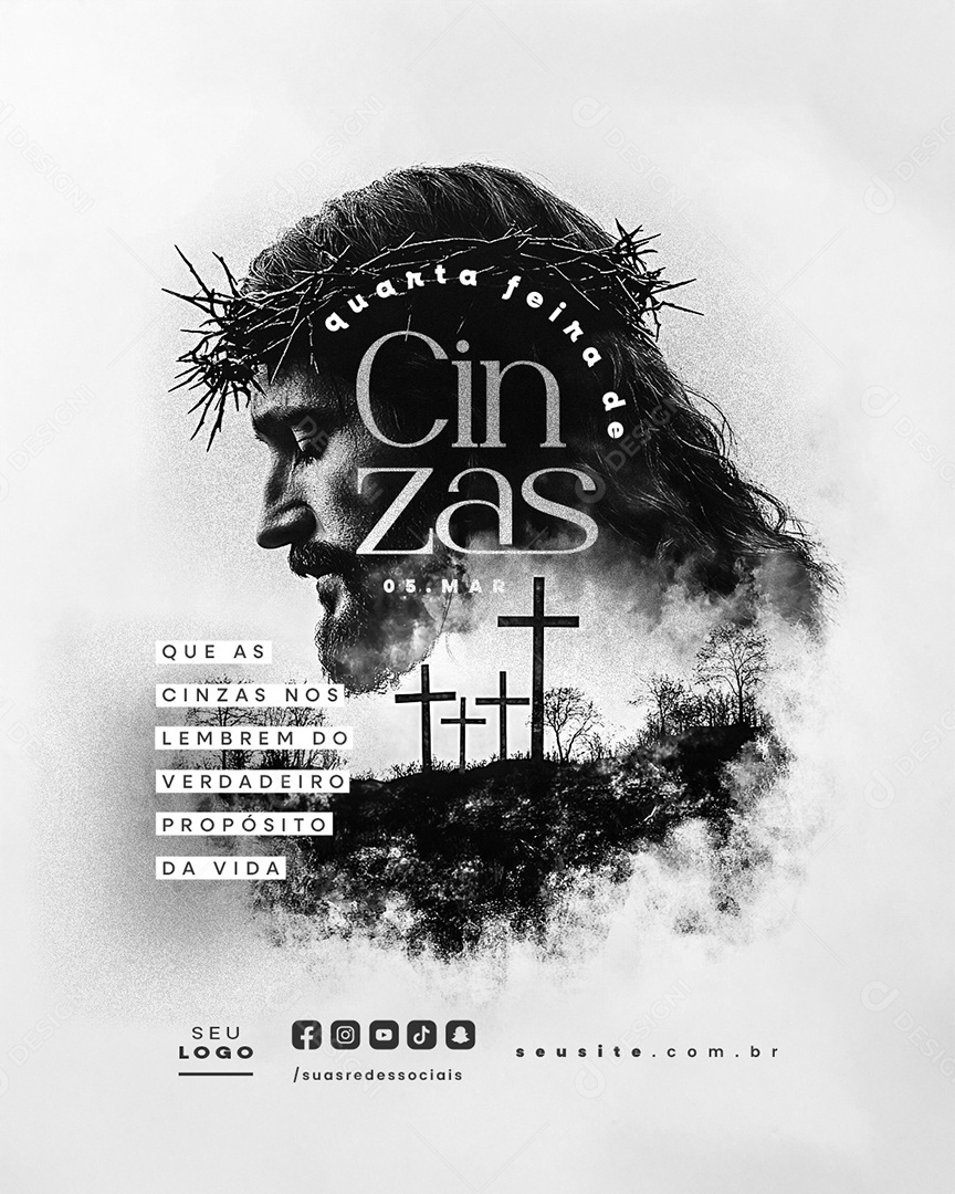 Quarta Feira de Cinzas 05 de Março Social Media PSD Editável