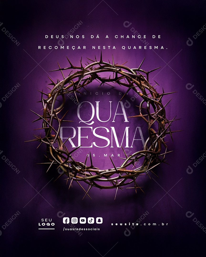 Início da Quaresma 05 de Março Deus nos Chama Social Media PSD Editável