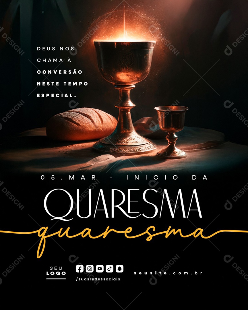 Início da Quaresma 05 de Março Deus nos Chama Social Media PSD Editável