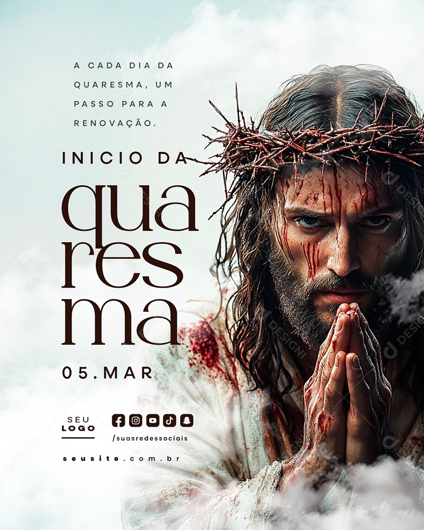 Início da Quaresma 05 de Março Um Passo Para a Renovação Social Media PSD Editável