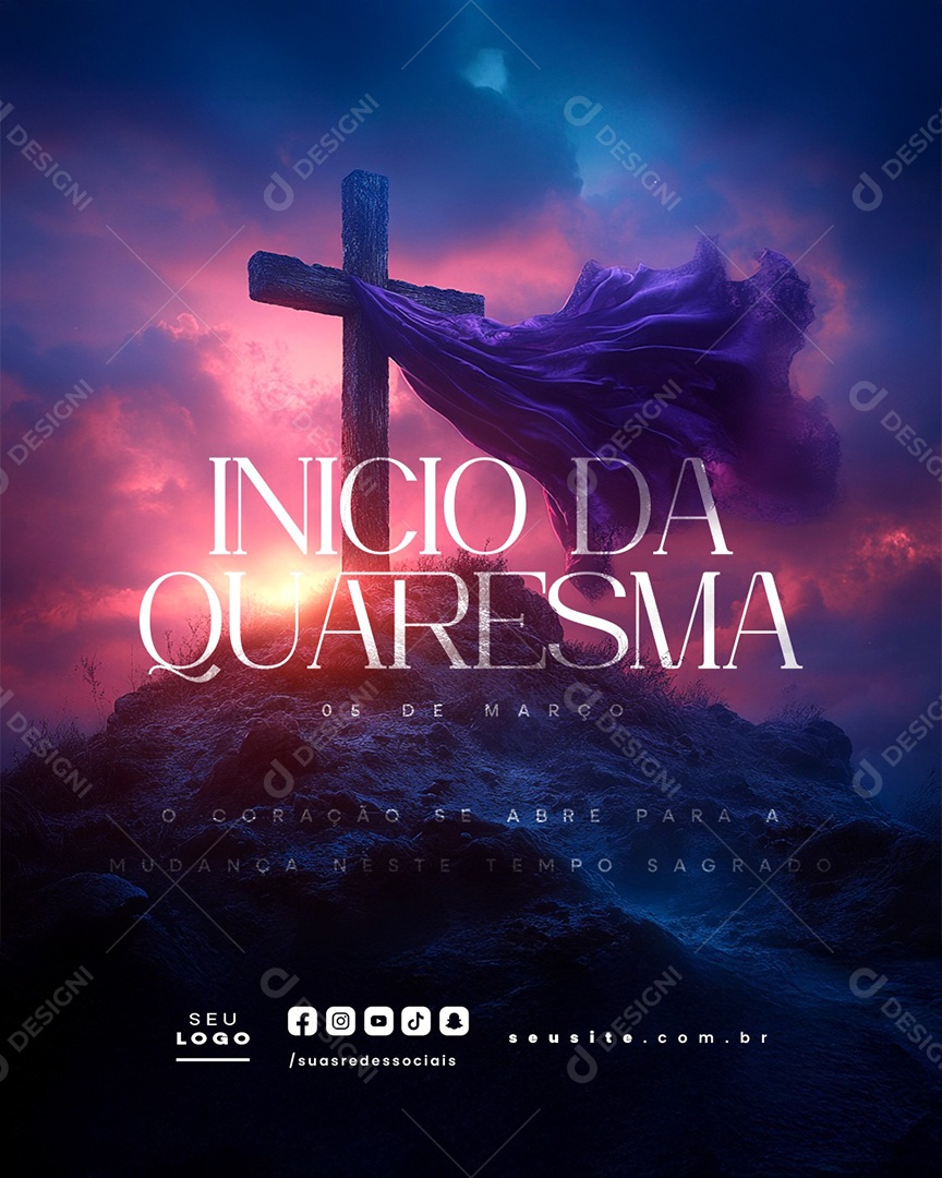 Início da Quaresma 05 de Março O Coração Se Abre Social Media PSD Editável