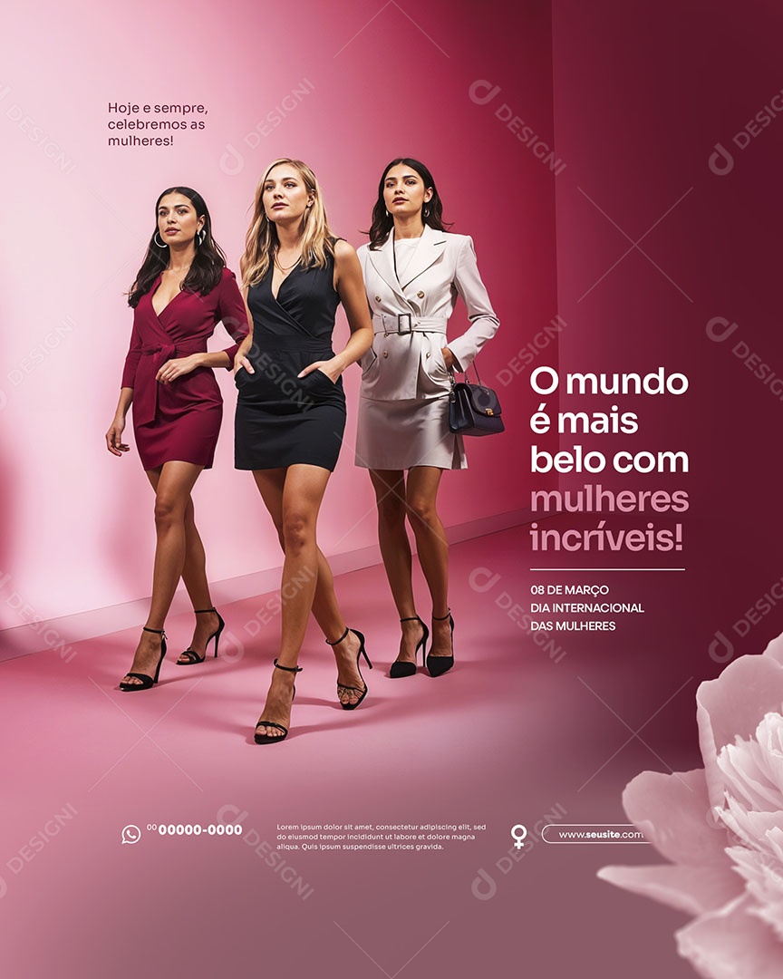 Dia Internacional Das Mulheres 08 de Março Parabéns Social Media PSD Editável