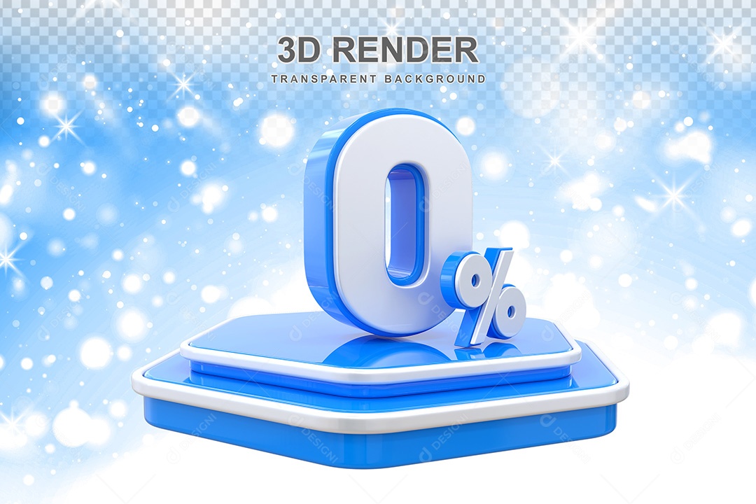 Número 3D 0% Azul e Branco Elemento Para Composição PSD