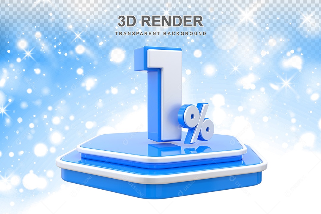Número 3D 1% Azul e Branco Elemento Para Composição PSD