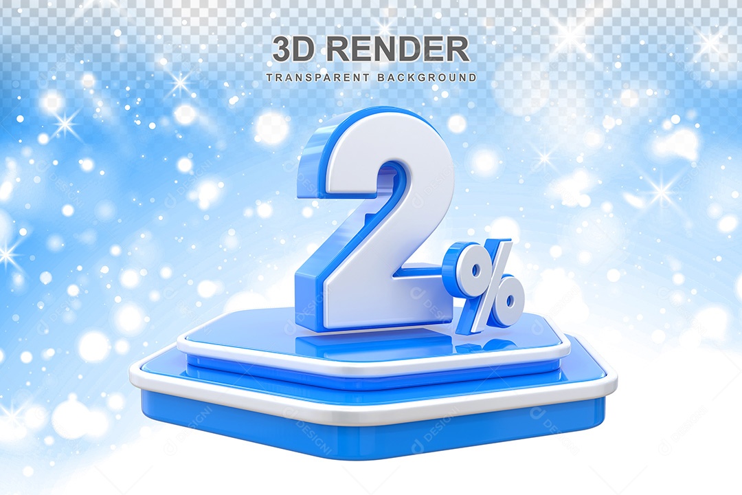 Número 3D 2% Azul e Branco Elemento Para Composição PSD