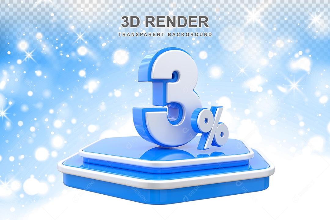Número 3D 3% Azul e Branco Elemento Para Composição PSD