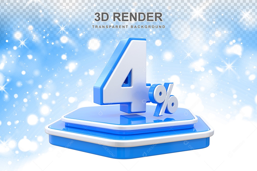 Número 3D 4% Azul e Branco Elemento Para Composição PSD