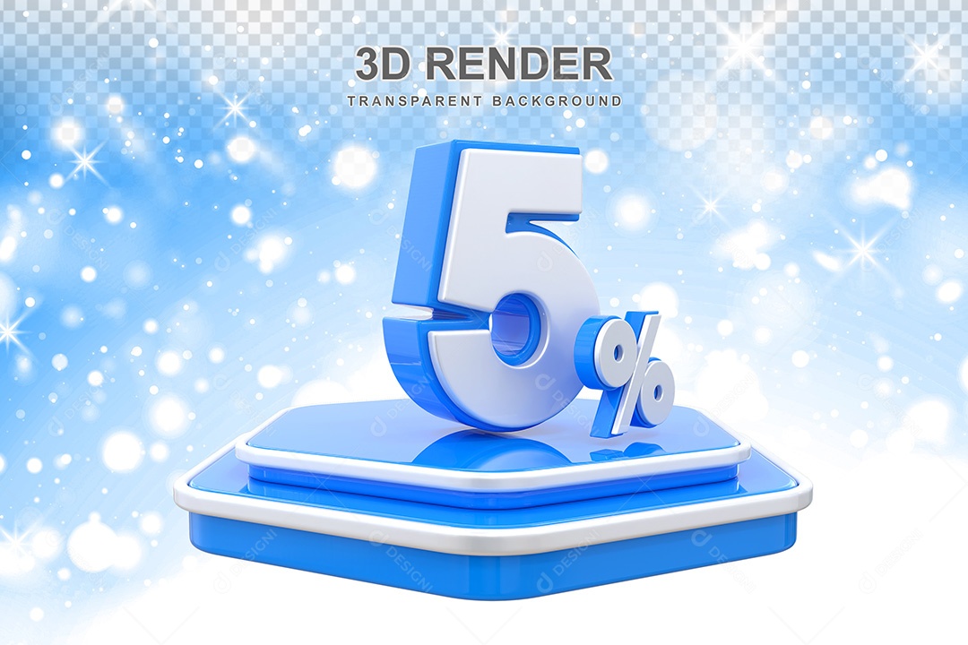 Número 3D 5% Azul e Branco Elemento Para Composição PSD