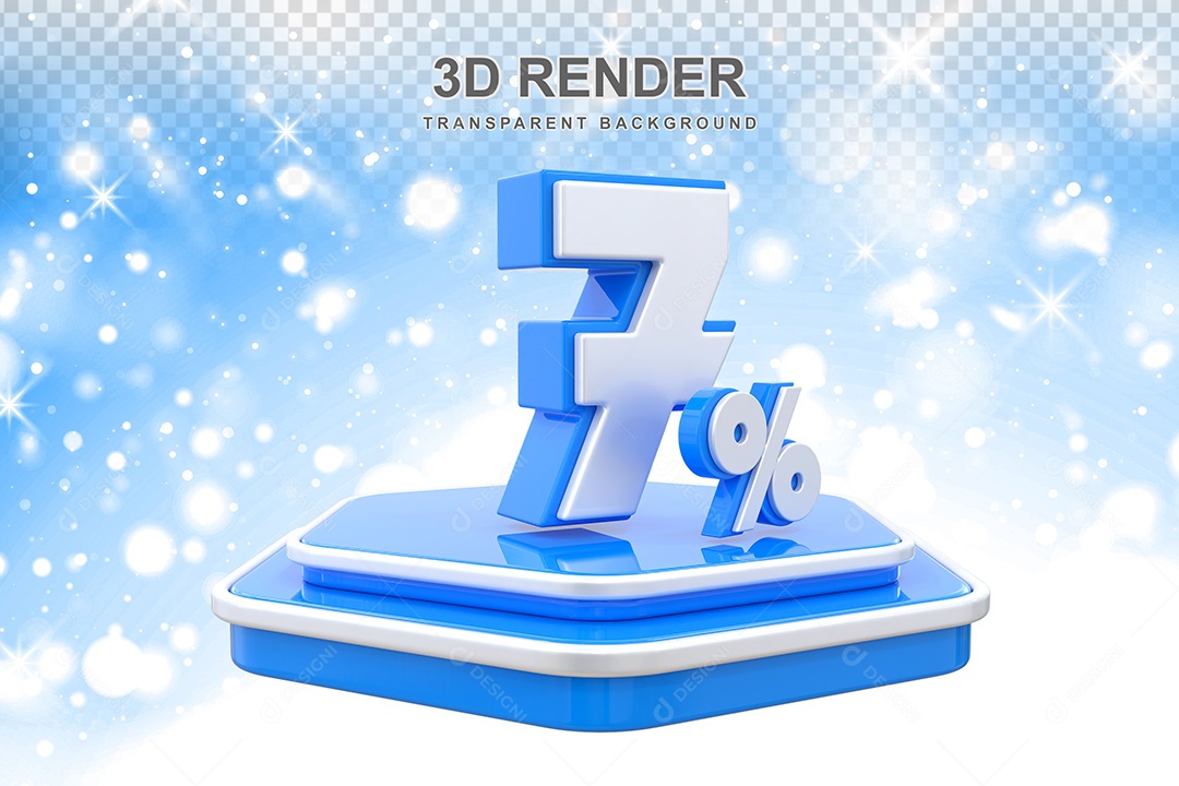 Número 3D 7% Azul e Branco Elemento Para Composição PSD