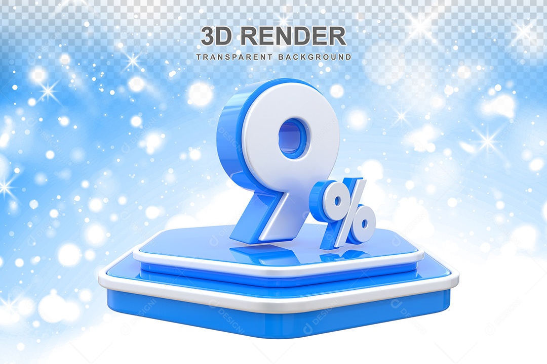 Número 3D 9% Azul e Branco Elemento Para Composição PSD
