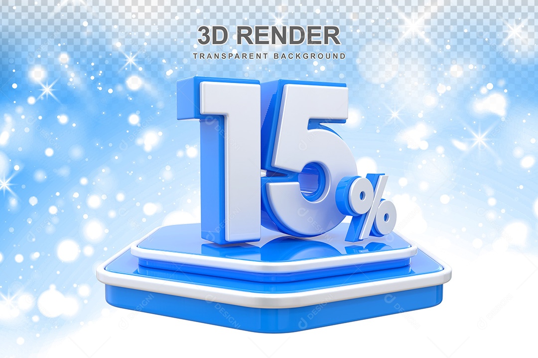 Número 3D 15% Azul e Branco Elemento Para Composição PSD