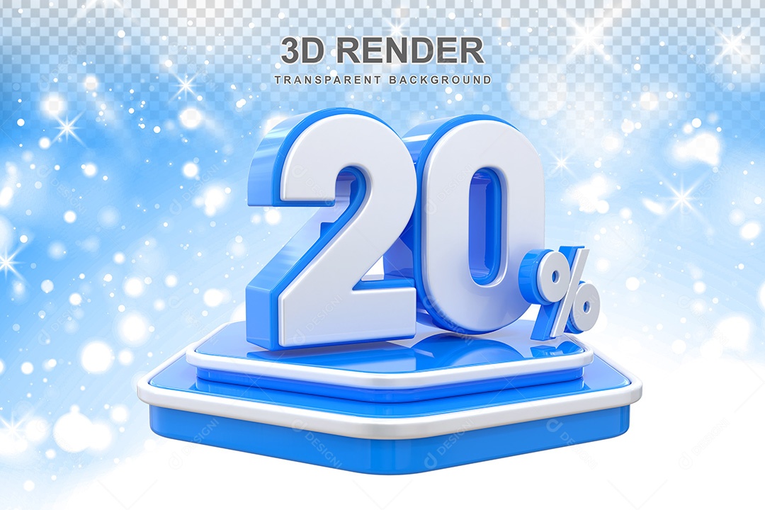 Número 3D 20% Azul e Branco Elemento Para Composição PSD