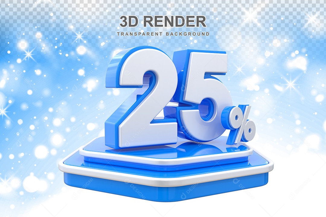 Número 3D 25% Azul e Branco Elemento Para Composição PSD