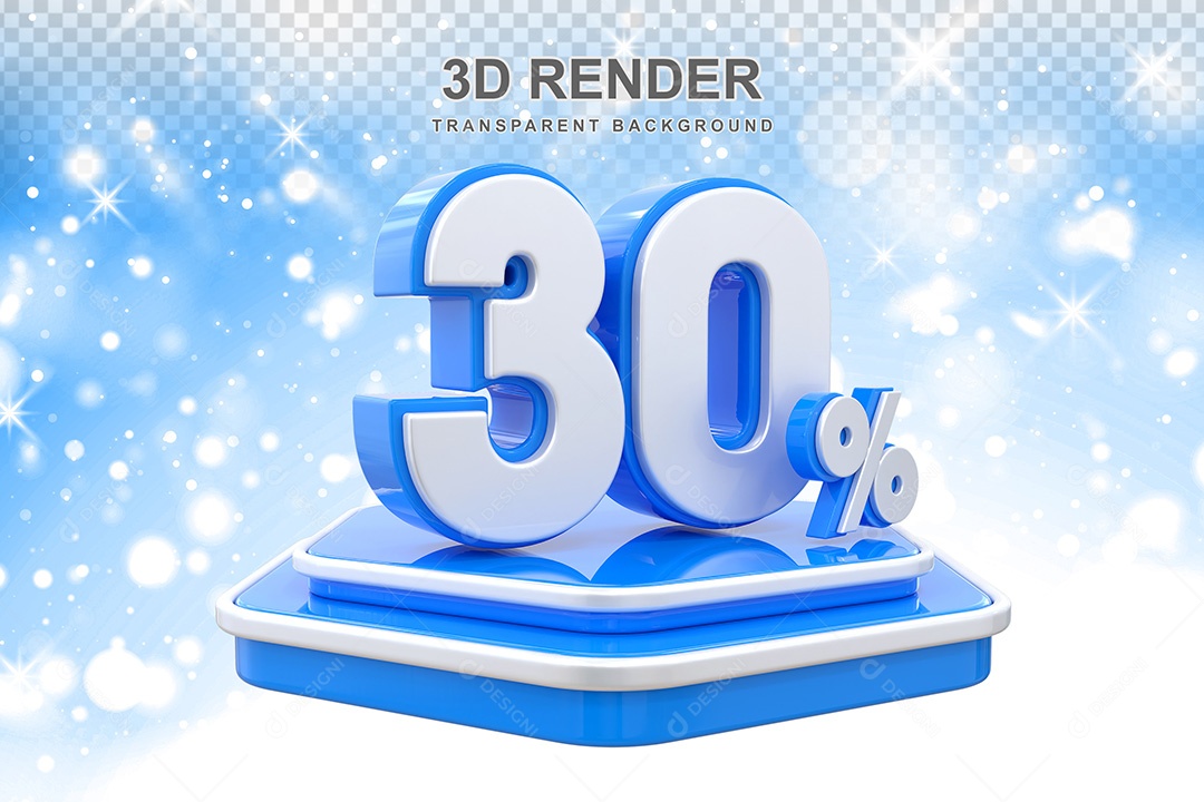Número 3D 30% Azul e Branco Elemento Para Composição PSD