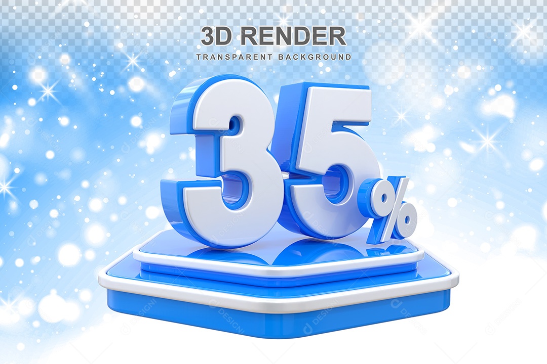 Número 3D 35% Azul e Branco Elemento Para Composição PSD