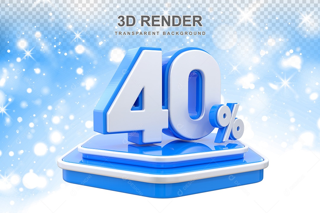 Número 3D 40% Azul e Branco Elemento Para Composição PSD