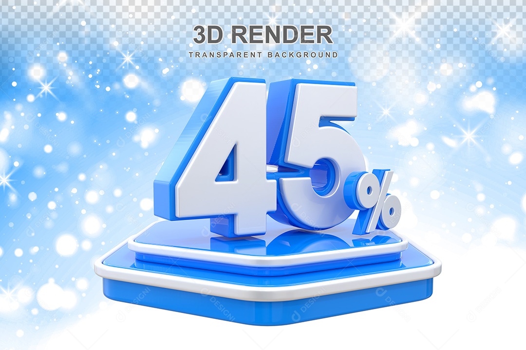 Número 3D 45% Azul e Branco Elemento Para Composição PSD