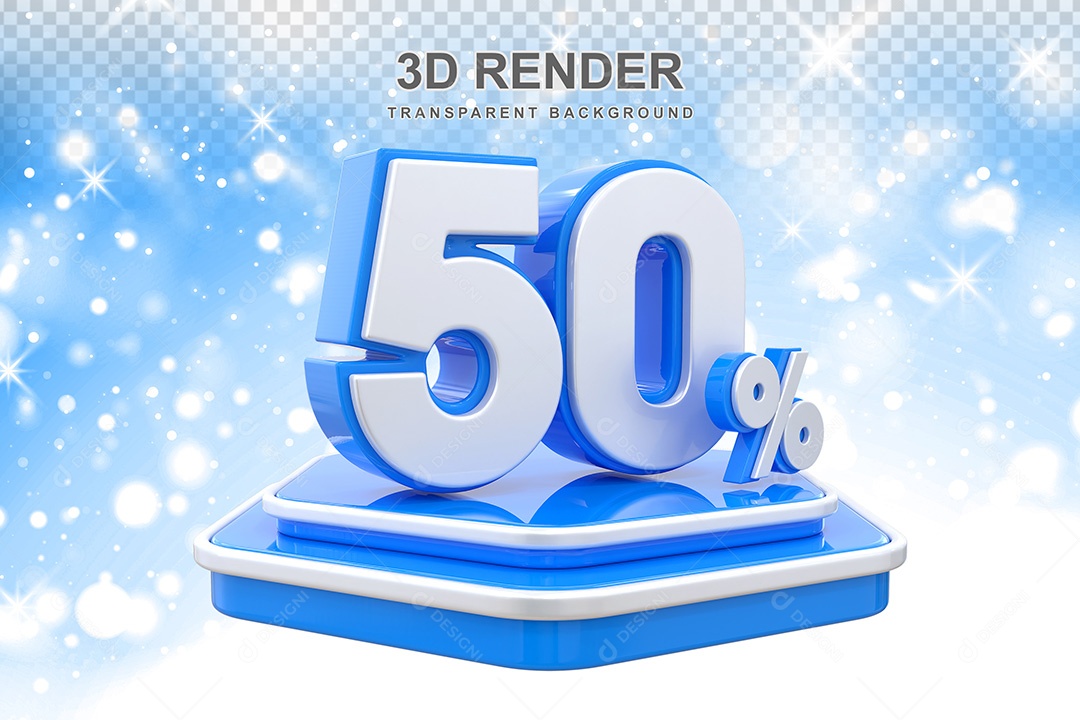 Número 3D 50% Azul e Branco Elemento Para Composição PSD