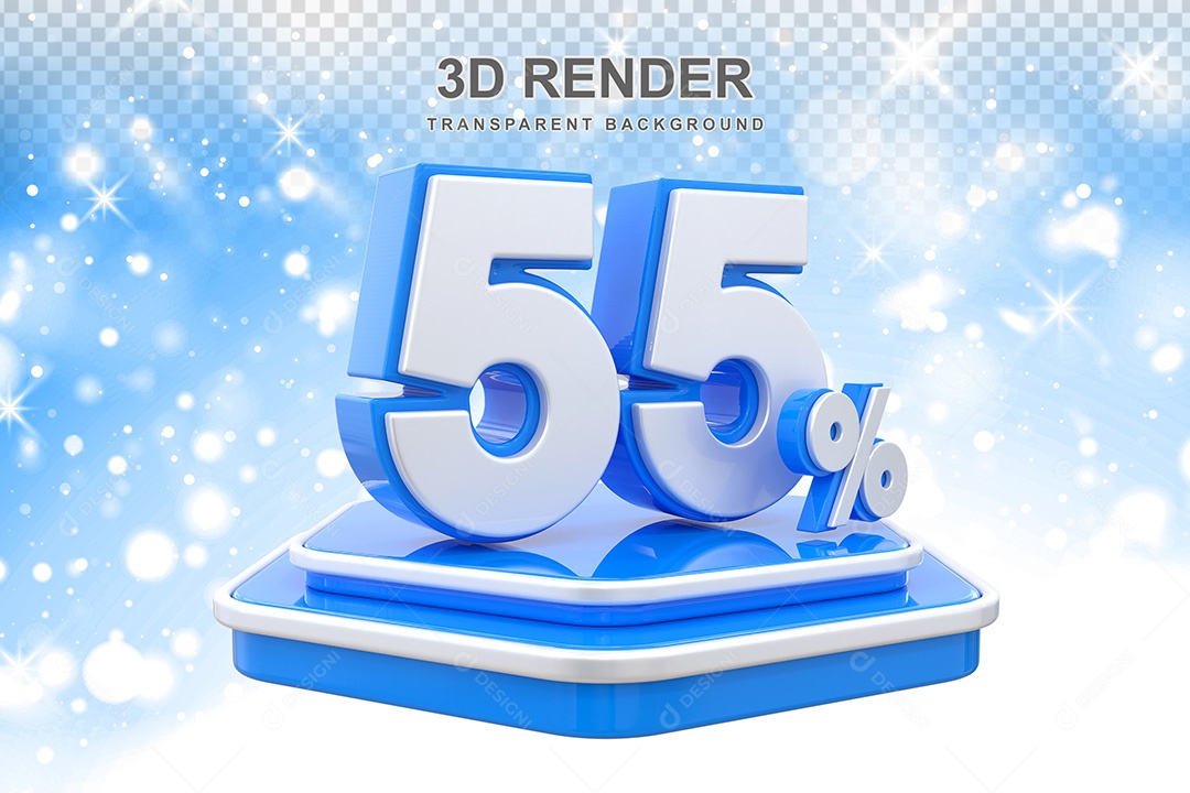 Número 3D 55% Azul e Branco Elemento Para Composição PSD