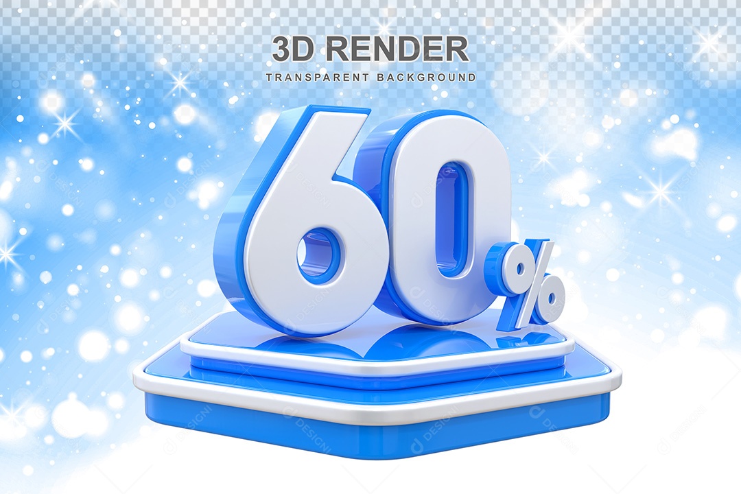 Número 3D 60% Azul e Branco Elemento Para Composição PSD