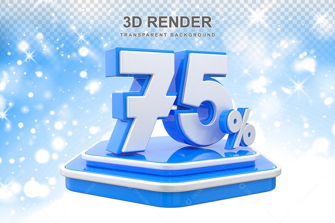 Número 3D 75% Azul e Branco Elemento Para Composição PSD