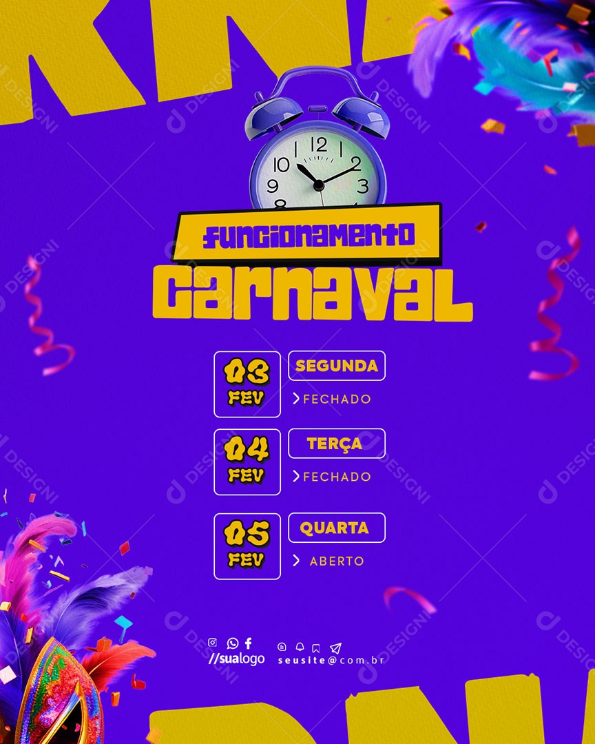 Horário Especial de Carnaval Social Media PSD Editável