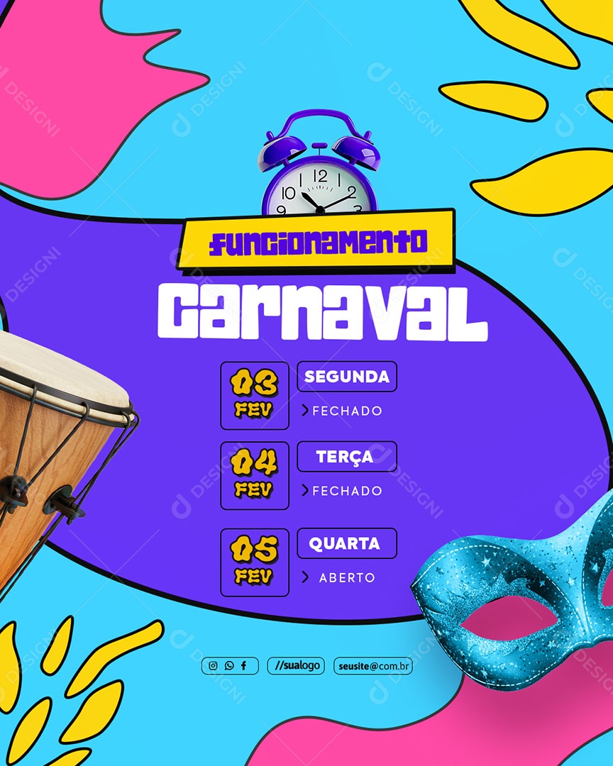 Horário Especial de Carnaval Social Media PSD Editável