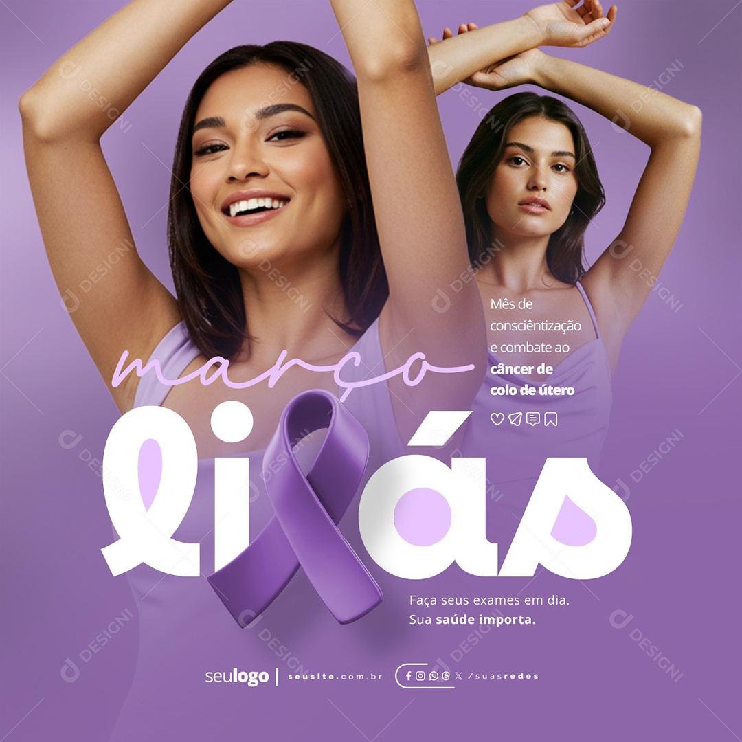 Março Lilás Mês de Conscientização e Combate ao Câncer de Colo de Útero Social Media PSD Editável
