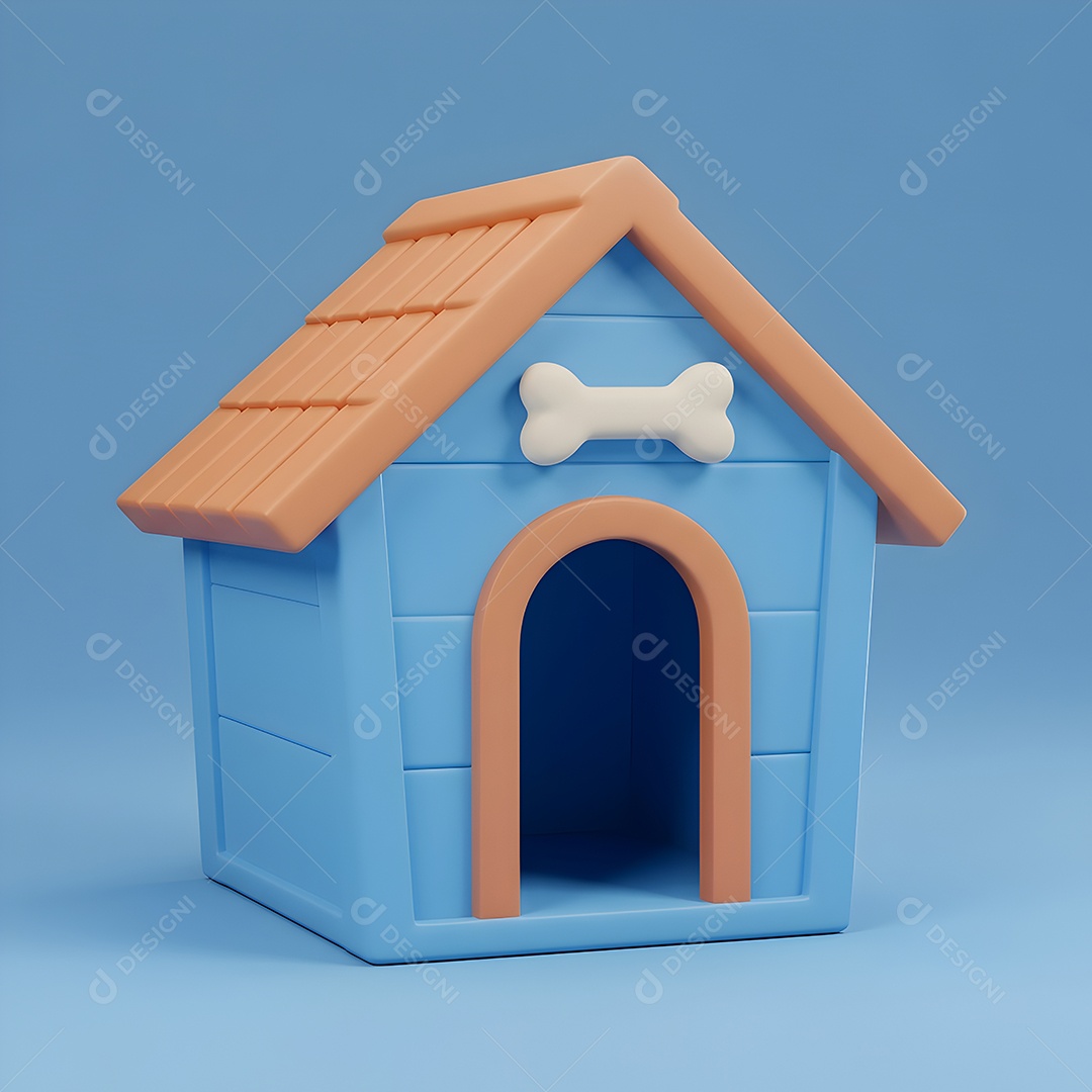 Imagem mostra uma casinha de cachorro azul