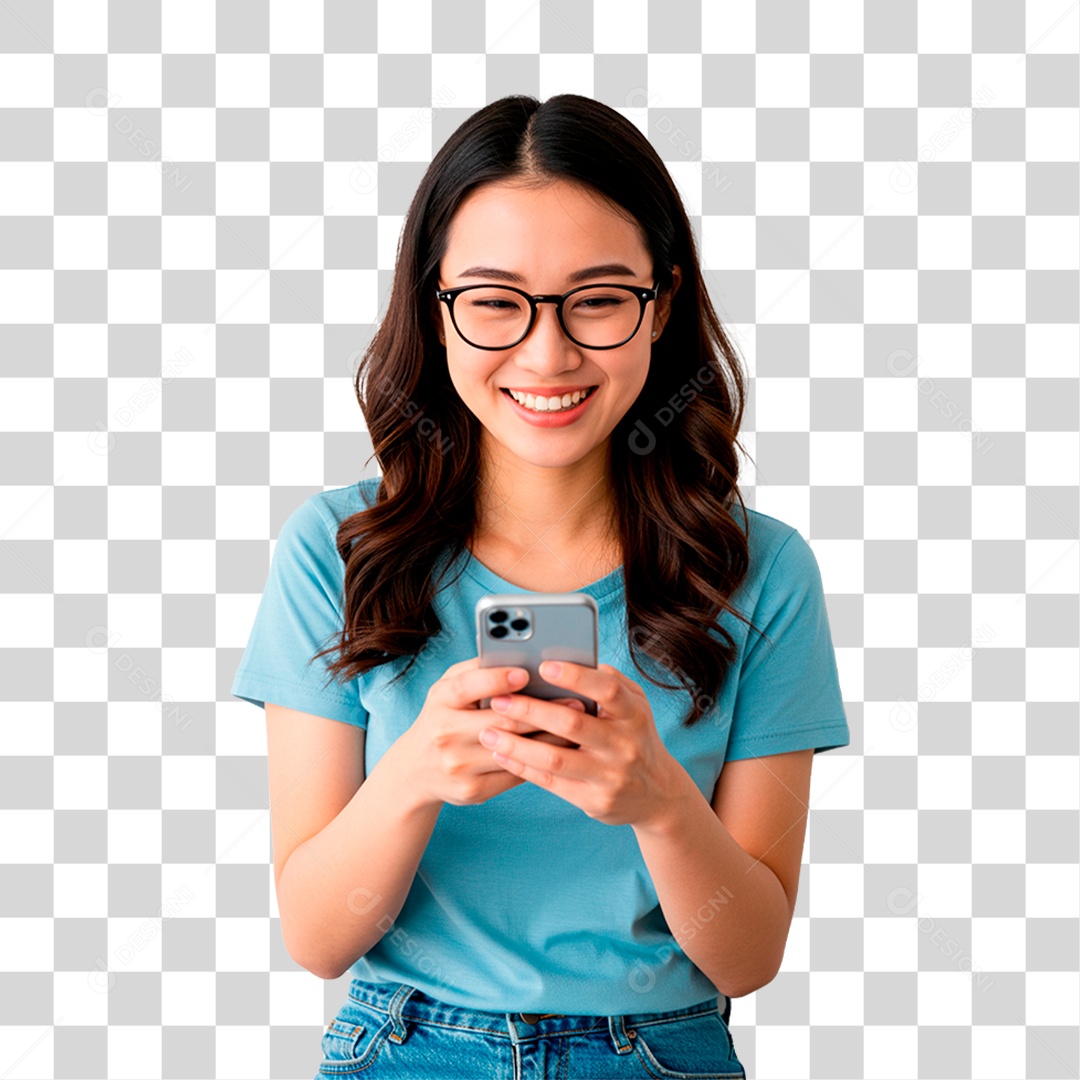 Mulher Segurando Celular PNG Transparente