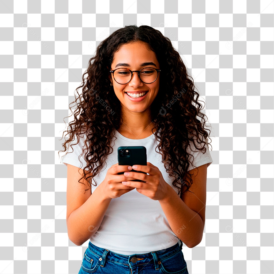 Mulher Segurando Celular PNG Transparente