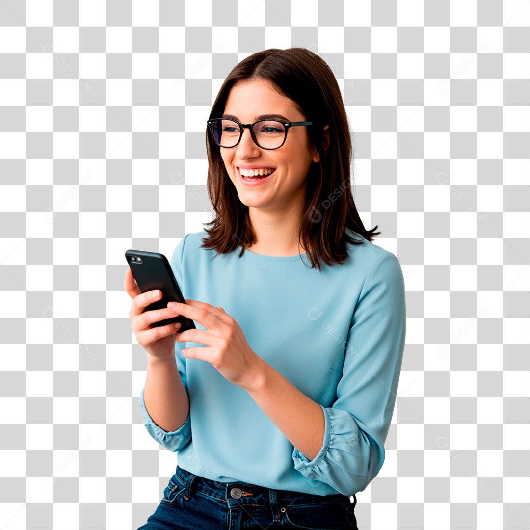 Mulher Segurando Celular PNG Transparente