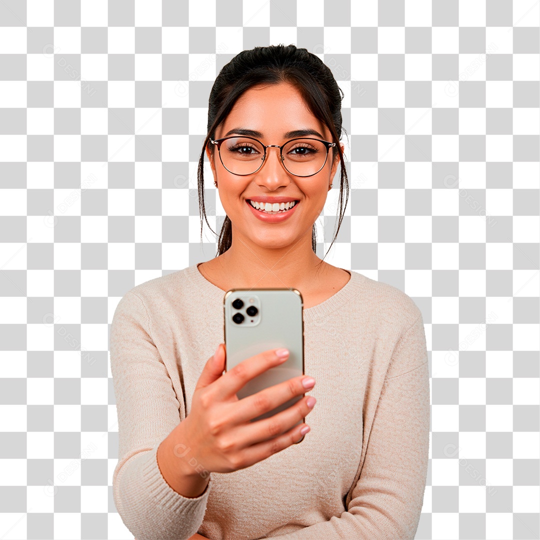 Mulher Segurando Celular PNG Transparente