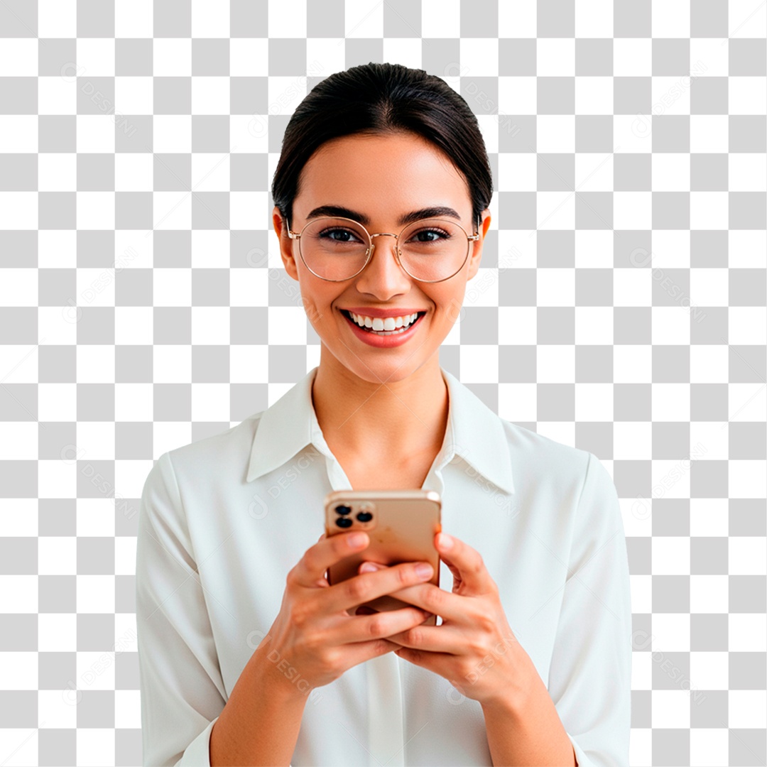 Mulher Segurando Celular PNG Transparente