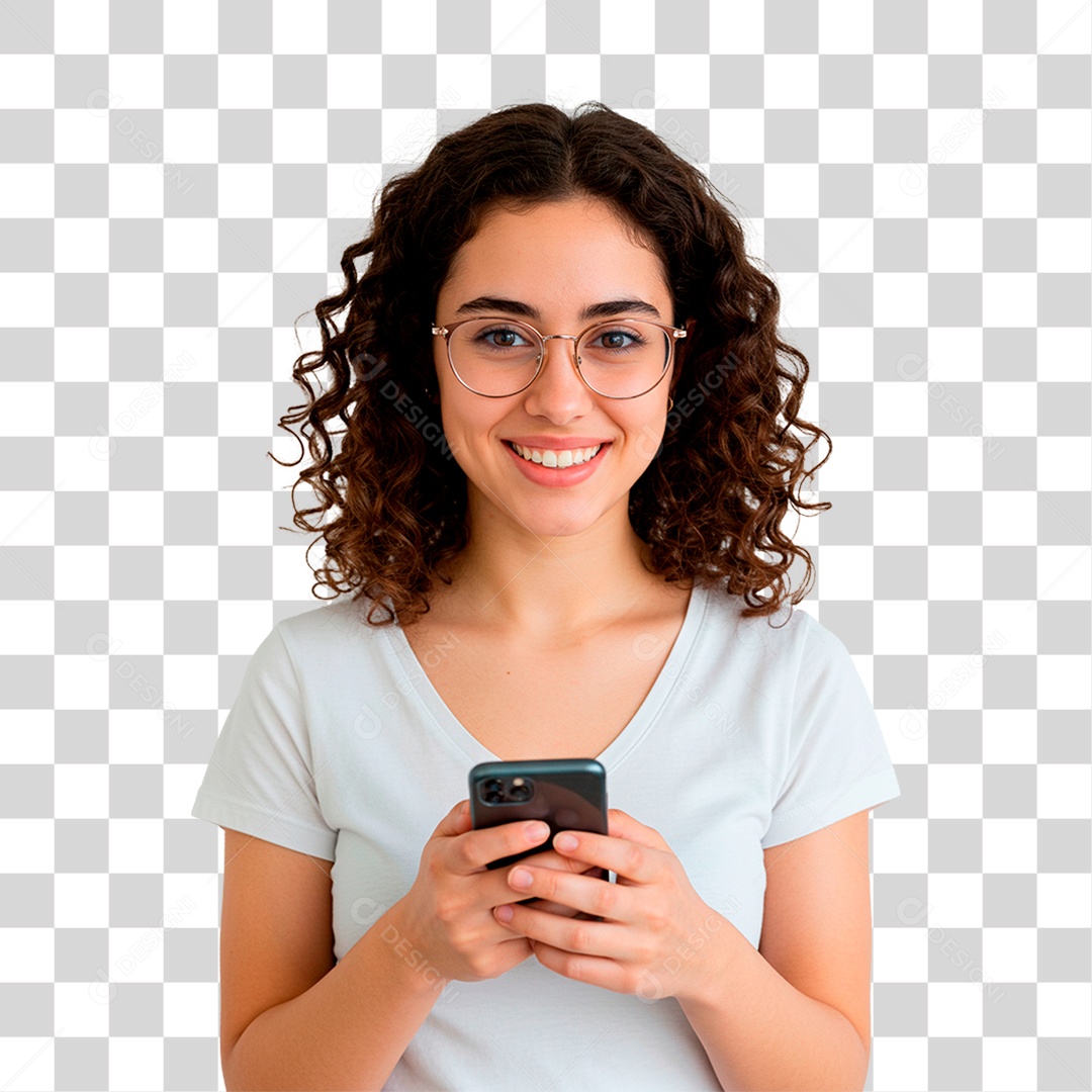 Mulher Segurando Celular PNG Transparente