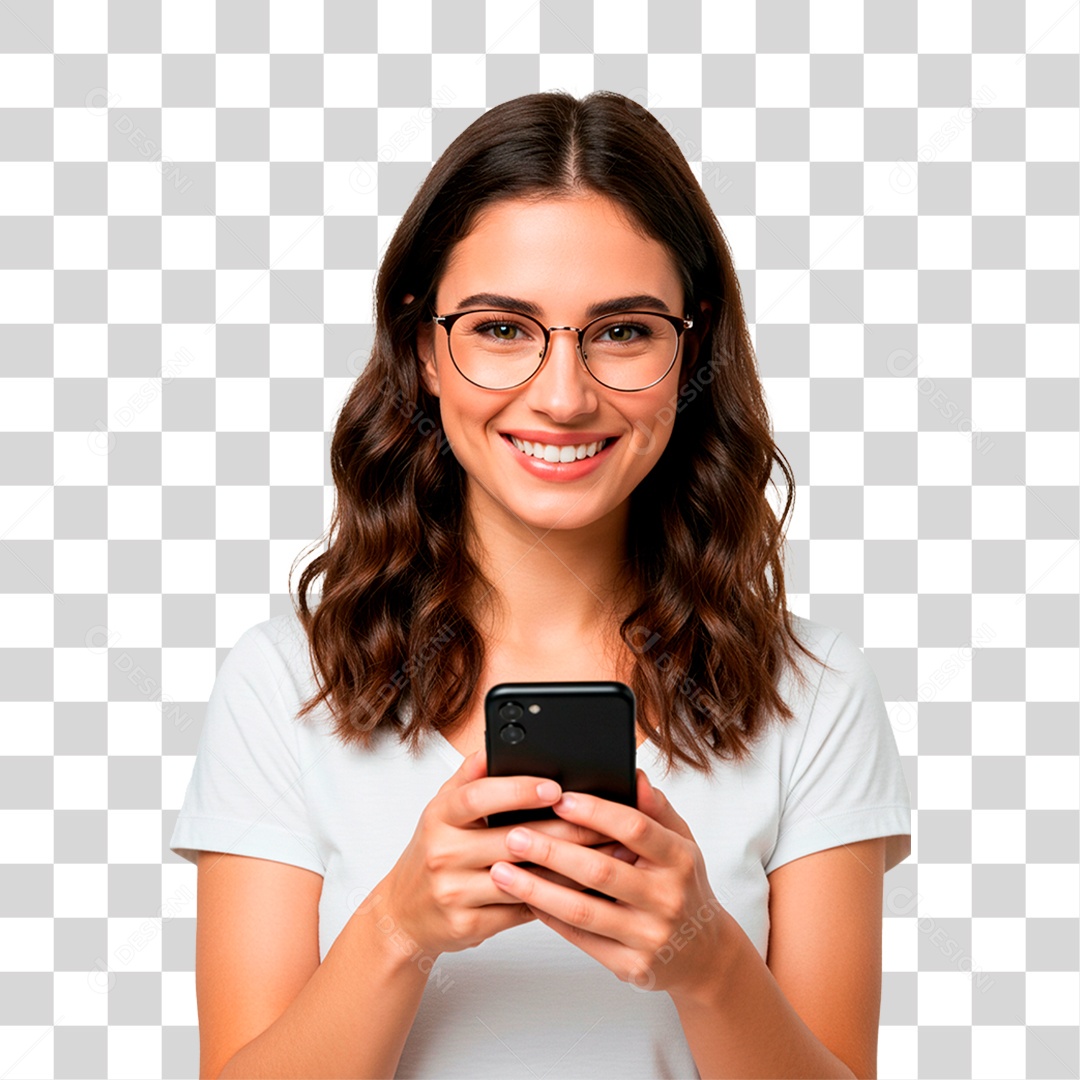 Mulher Segurando Celular PNG Transparente