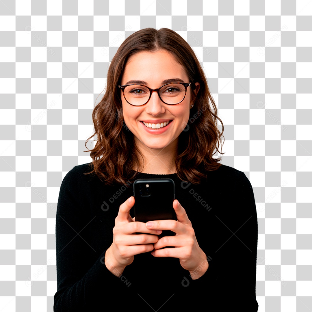 Mulher Segurando Celular PNG Transparente