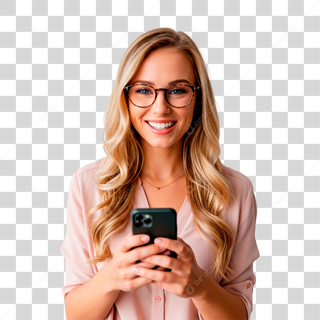 Mulher Segurando Celular PNG Transparente