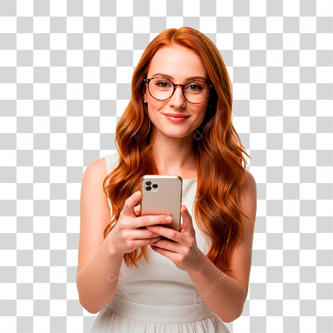 Mulher Segurando Celular PNG Transparente
