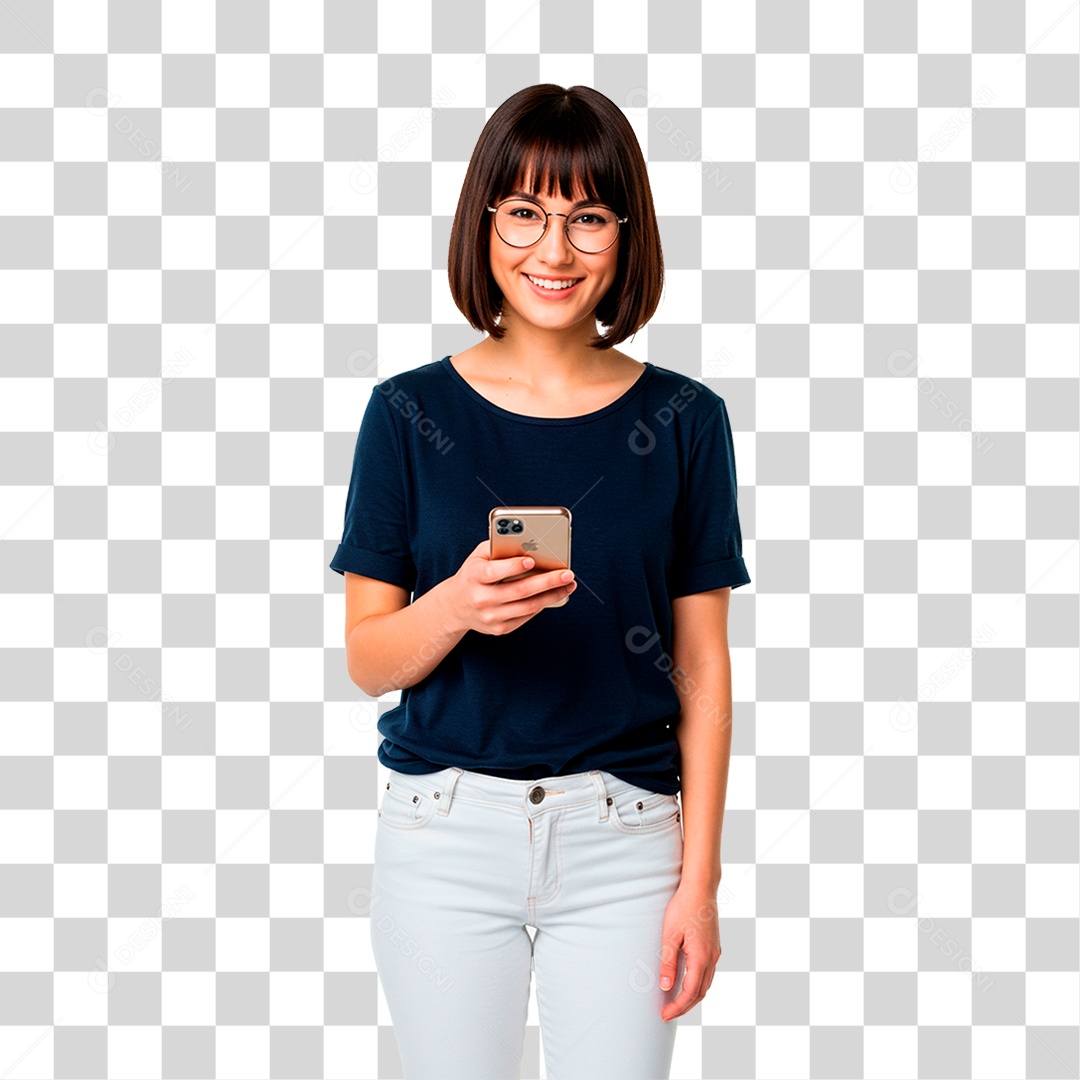 Mulher Segurando Celular PNG Transparente