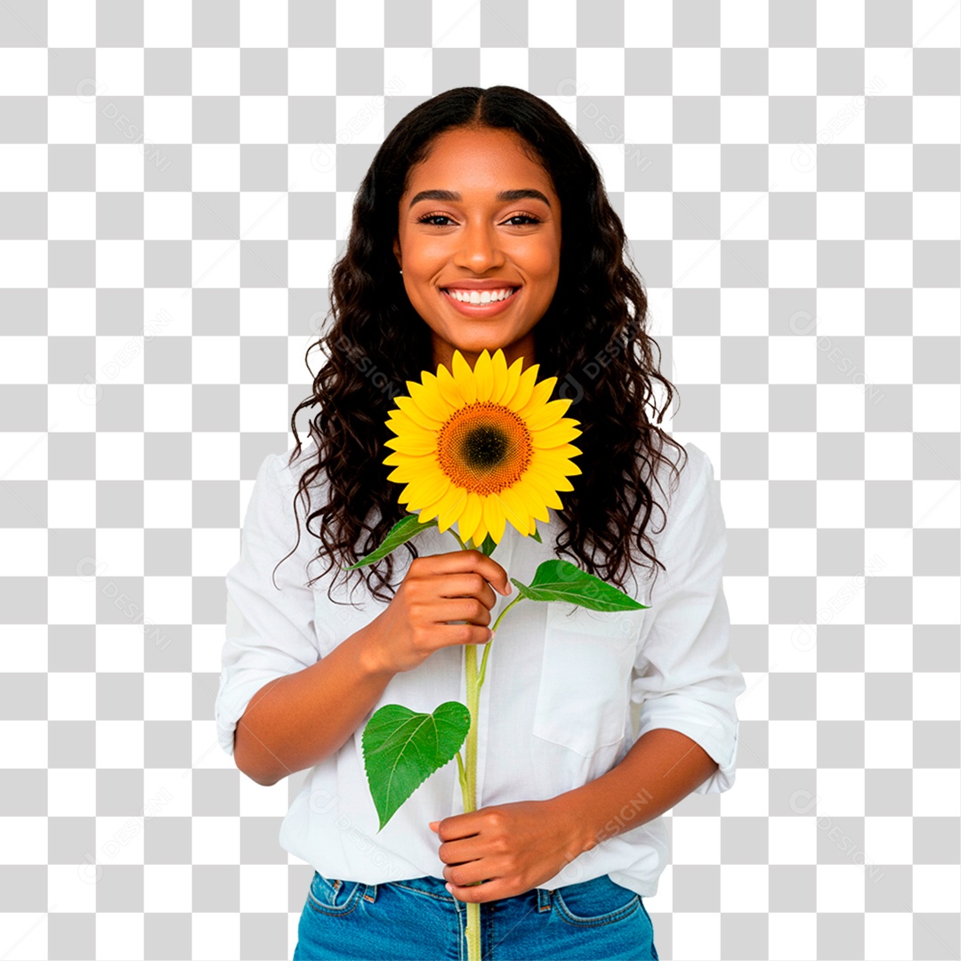 Mulher Segurando Flor PNG Transparente