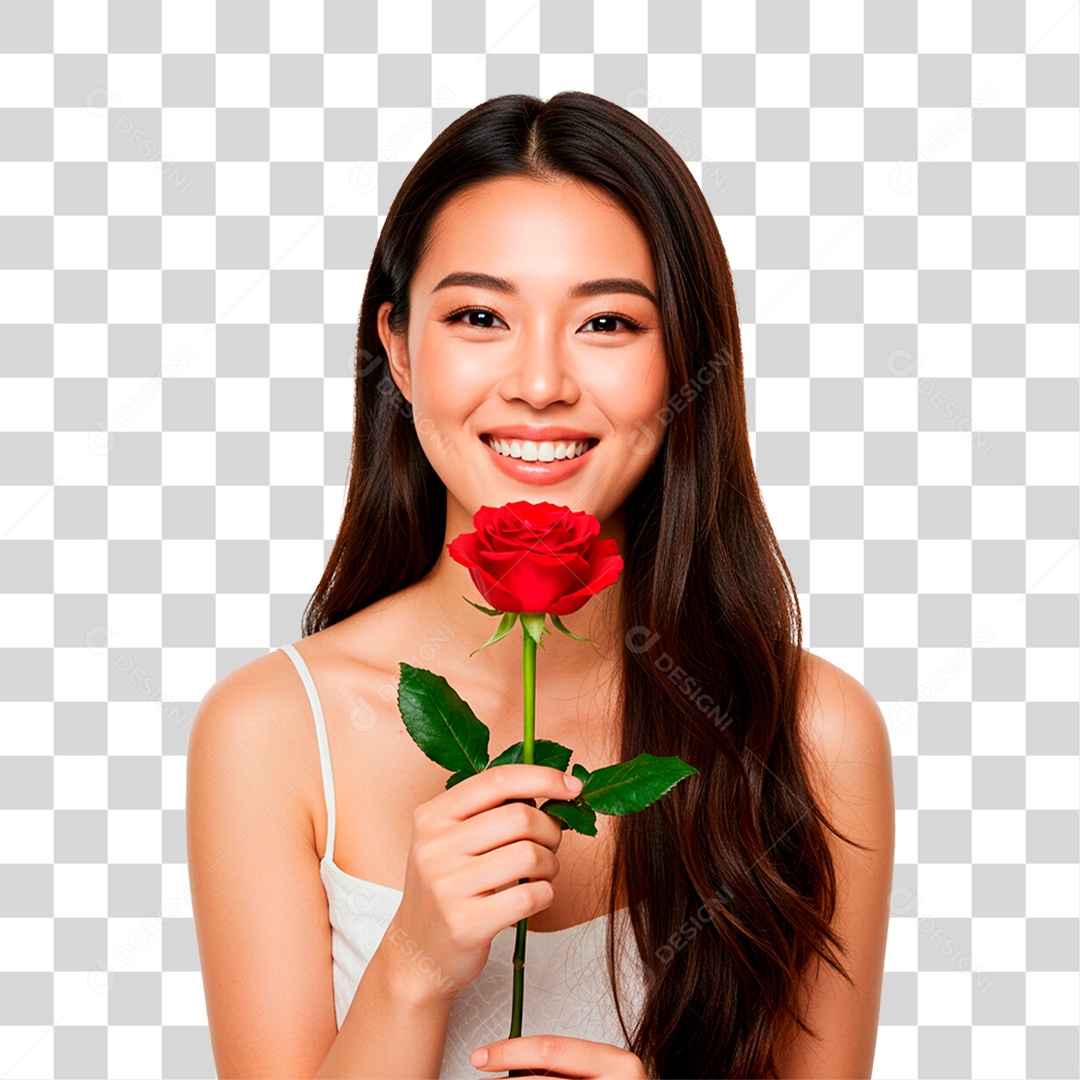 Mulher Segurando Flor PNG Transparente