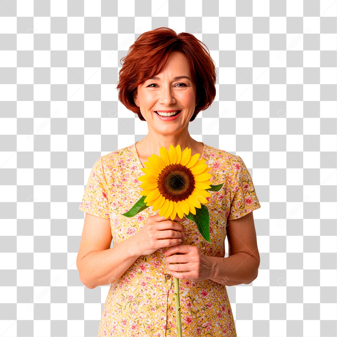 Woman Holding Flower Transparent PNG