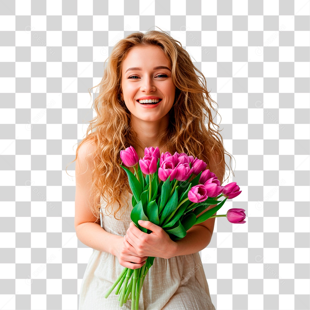 Mulher Segurando Flores PNG Transparente