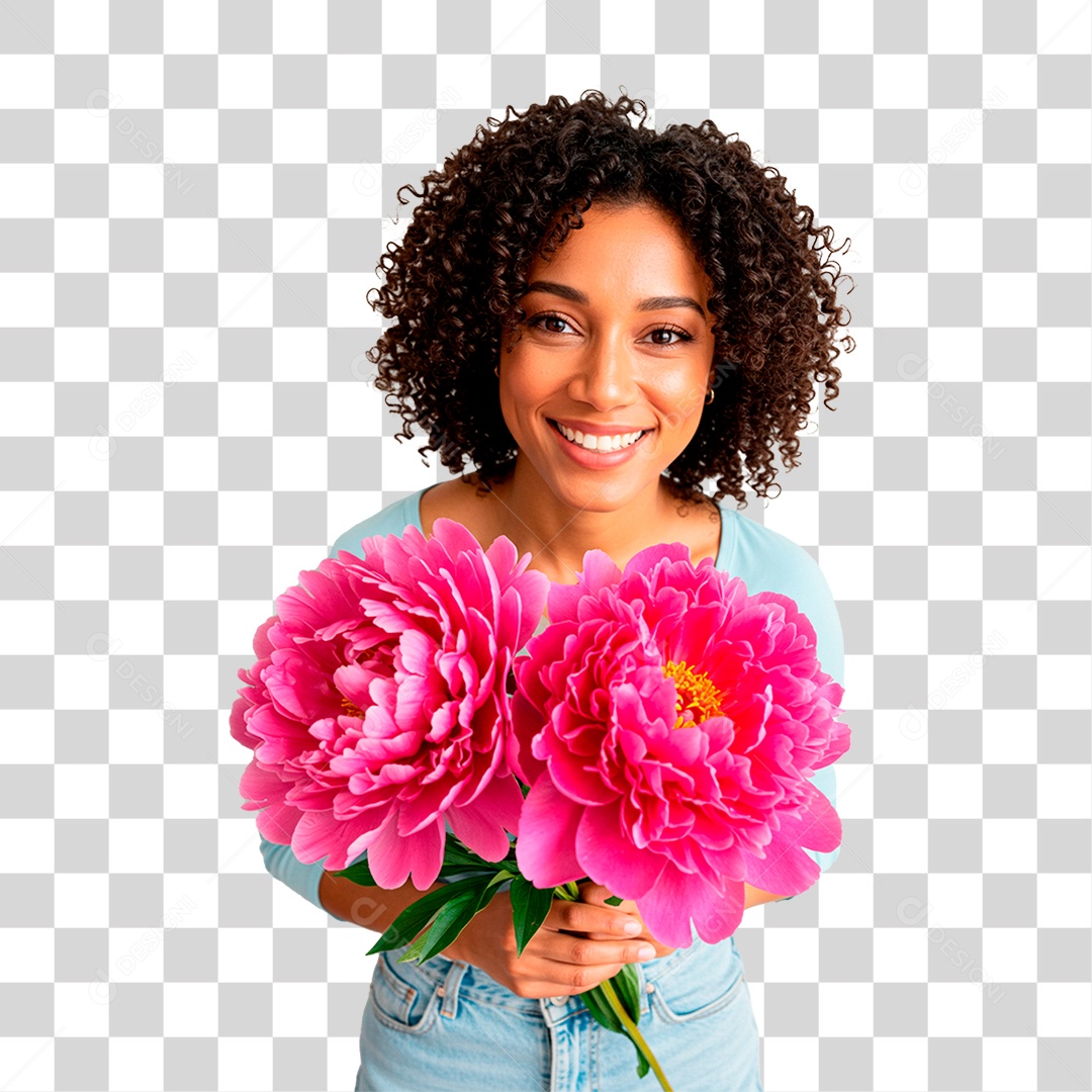 Mulher Segurando Flores PNG Transparente