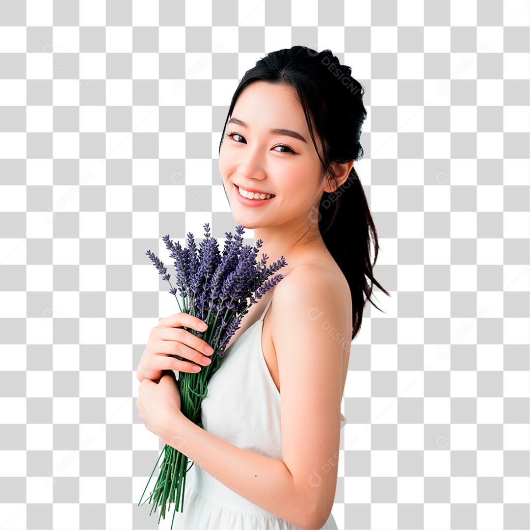 Mulher Segurando Flor PNG Transparente