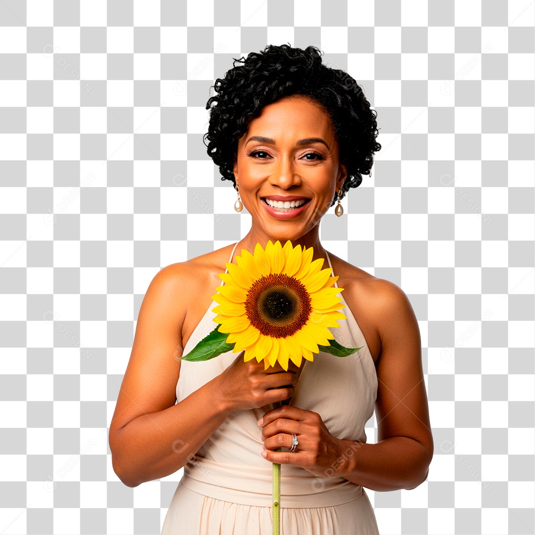 Mulher Segurando Flor PNG Transparente