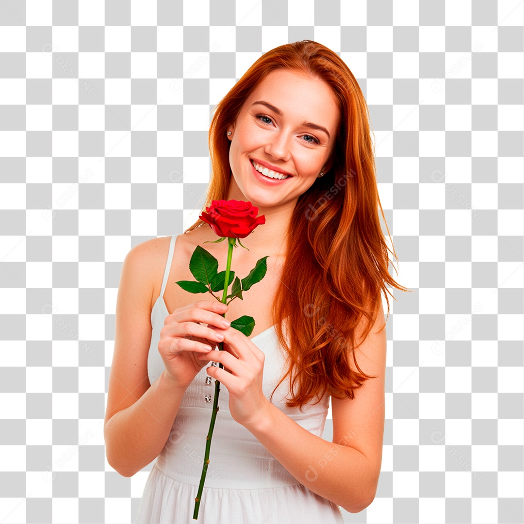 Mulher Segurando Flor PNG Transparente