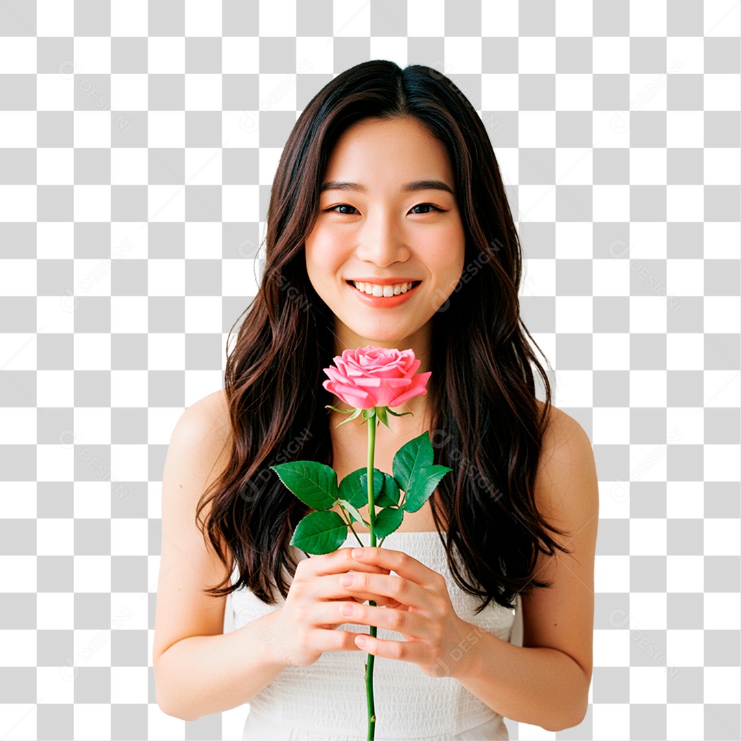 Mulher Segurando Flor PNG Transparente