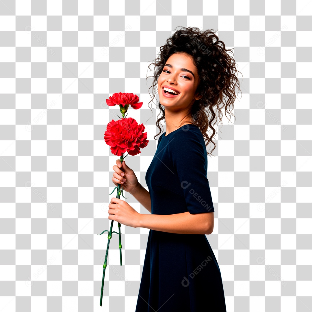 Mulher Segurando Flor PNG Transparente